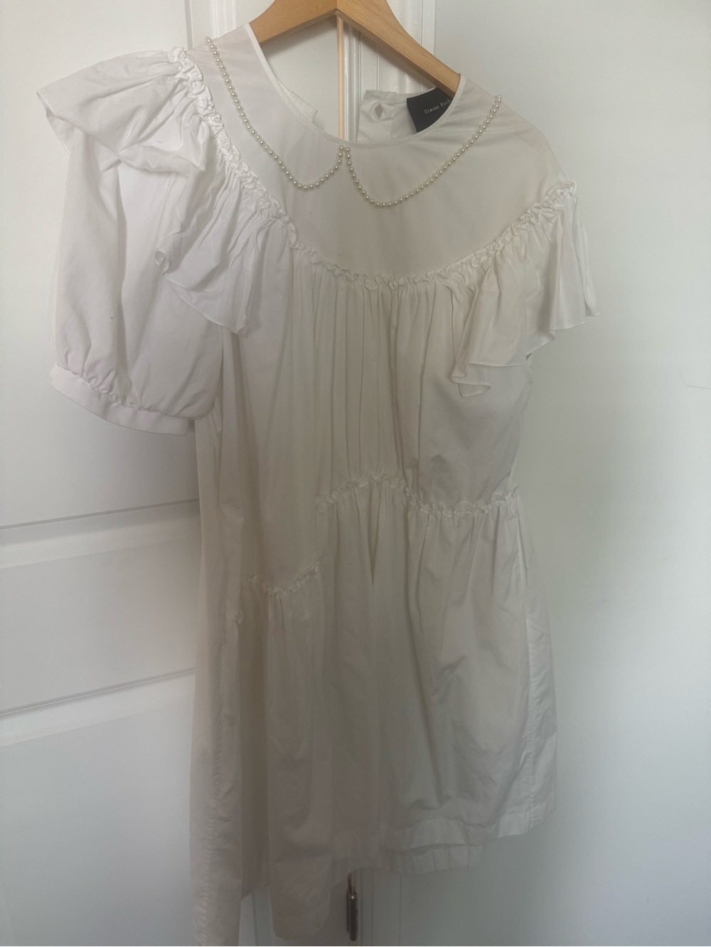 Simone Rocha White Ruffle Dress with Pearl Collar